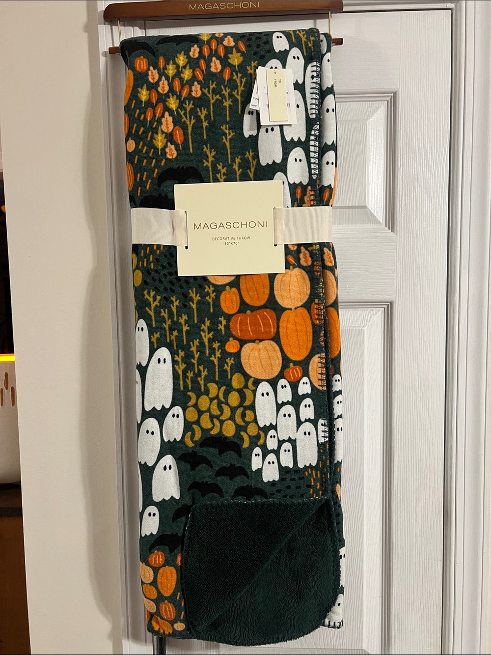 NWT Magaschoni Halloween ghosts scene throw blanket trees